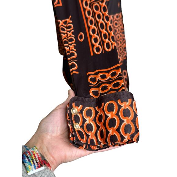 Claude by Brentwood brown orange print long sleeves shirt size M - Picture 5 of 9